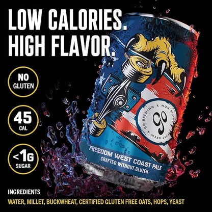 Go Brewing - Freedom West Coast Pale without Gluten - Non-Alcoholic Craft Beer - Small Batch, Low-Calorie Brew - Caramel, Citrus, & Floral Flavor Profile - Bold & Smooth Finish - Ideal for Any Occasion (12 Oz, 12 Cans)