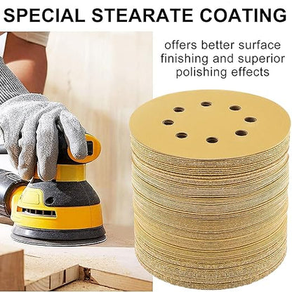 LotFancy 100 PCS 320 Grit Sandpaper, 5 Inch 8 Hole Sanding Disc Aluminum Oxide, Orbital Sander Sandpaper for Stripping Paint, Sand Paper for Wood, Plastic, Rust Removal, Random Orbital Sander Pads