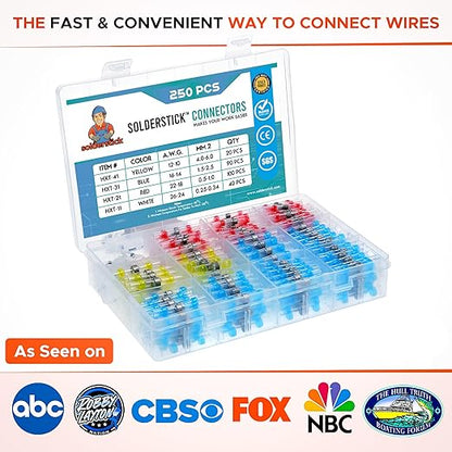 Waterproof Solder Seal Wire Connectors Kit, Electrical Insulated Wire Splice Heat Shrink Wire Connectors with 4 Gauges - 12-10, 16-14, 22-18, 26-24 AWG (250)