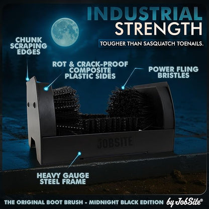 JobSite Midnight Black Boot Scrubber - The Original Shoe Scraper Brush - Mounting Shoe Cleaner - Sasquatch Strong