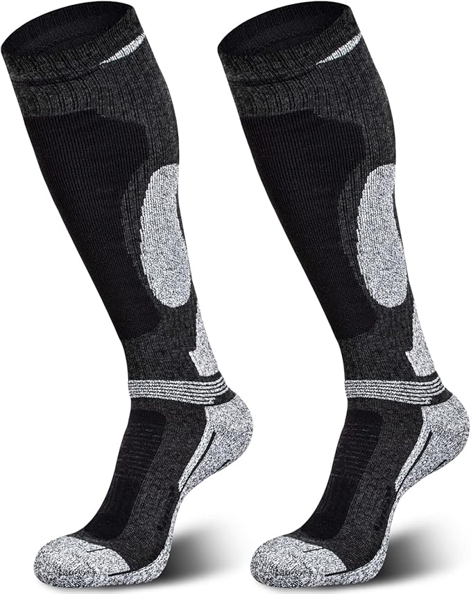 Merino Wool Ski Socks 2 Pairs for Mens Womens Knee High Thermal Snowboarding Socks for Cold Weather