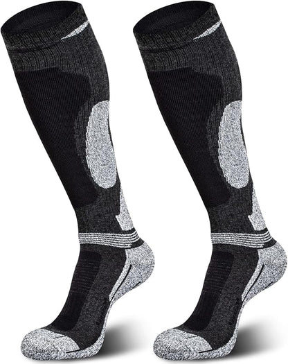 Merino Wool Ski Socks 2 Pairs for Mens Womens Knee High Thermal Snowboarding Socks for Cold Weather