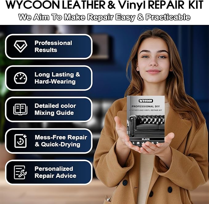 Black Leather & Vinyl Repair Kit for Furniture, Car Seats, Couch, Purse - Fix Scratches, Tears, Fading on Genuine, Faux, Artificial Leather - Super Easy Instructions with Color Mixing Guide