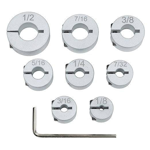 Professional Stop Collar Set - Drill Bit Depth Stop - 8 Piece Kit (1/2”, 7/16”, 3/8”, 5/16”, 1/4", 7/32”, 3/16”, 1/8”) Superior Aluminum Split Ring Design