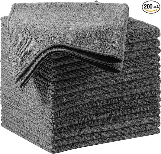 Oudain 200 Pcs Microfiber Cleaning Cloth 16x16 Inch Microfiber Towels for Car Ultra Absorbent Cleaning Rags Reusable Lint Free Streak Free Detailing Towel for Car Washing Drying Dusting (Gray)