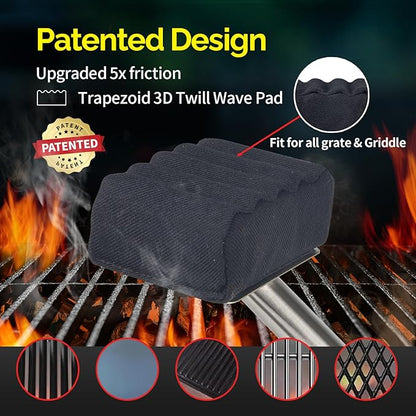 Grill Brush Bristle Free,Upgraded Aramid Fiber Wavy Pad Perfect for Cast Iron Grates/Porcelain/Weber Gas/Charcoal Grill,Replaceable Cleaning Head,Safe Grill Brush for Outdoor Grill