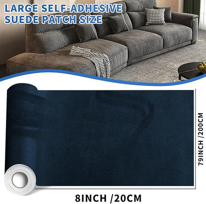 Suede Repair Patch, Large Faux Suede Leather Fabric，Self-Adhesive Fabric Patches for Furniture, Couch, Sofa, Car Interior, Shoes, Hand Bag, Jewelry Boxes ﻿ (Blue, 8x79 inch)