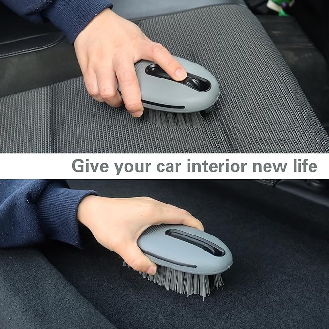 Carpet and Interior Cleaning Brushes, car wash Brush, Carpet Washing Brushes, Hard Bristle Detail Brushes, car and Home Interior Leather Brushes (Grey)
