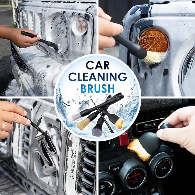 Car Detailing Brush Kit Exterior & Interior Car Cleaner Brush Set | Car Cleaning Kit | Car Accessories | Interior Car Cleaner | Travel Essentials | Black | 5PCS - Japan Import