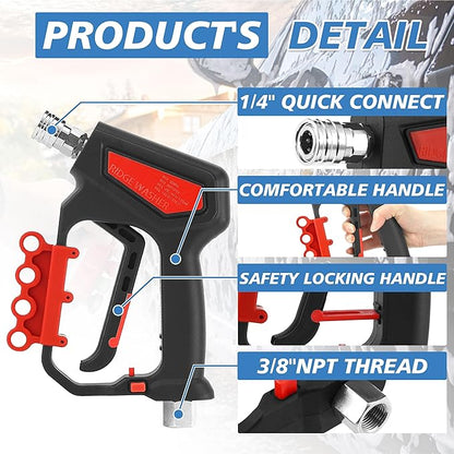 RIDGE WASHER Pressure Washer Gun 5000 PSI with Nozzle Bracket, 12 GPM, Power Washer Trigger Gun with 1/4" Quick Connector, 360° Swivel 3/8'' NPT Thread, M22-14 mm and M22-15 mm Fitting
