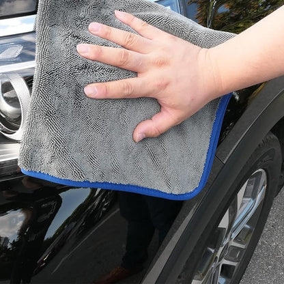 SHSCLY Car Drying Towels, Microfiber 2-Pack (29"x33"), Ultra Absorbent & Scratch-Free, Thick Twist Pile for Auto Detailing & Water Removal, Grey with Blue Trim