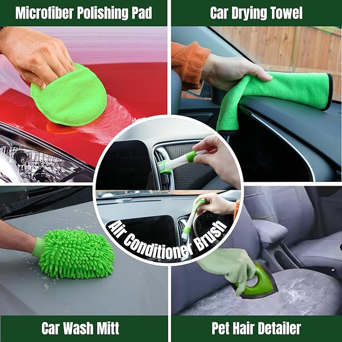 MONHL 26 Pcs Car Detailing Kit – Complete Interior & Exterior Car Cleaning Kit with Drill Brush Attachments, Detailing Brushes, Wheel & Tire Brush, Microfiber Towels, Wash Mitt, Pet Hair Remover