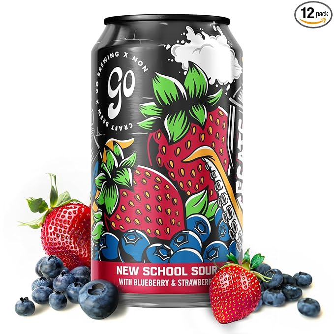 Go Brewing - New School Sour Berry - Non-Alcoholic Craft Beer - Small Batch, Low-Calorie Brew - Blueberry and Strawberry Flavor Profile - Bold & Smooth Finish - Ideal for Any Occasion (12 Oz, 12 Cans)
