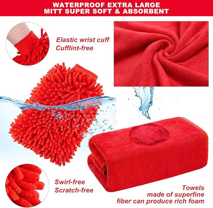 GPUSFAK 16Pcs Car Wash Cleaning Kit with Foam Gun Sprayer Detailing Brushes Windshield Cleaning Tool Rim and Tire Brush Towels Complete Interior Exterior Detailing Set for Car