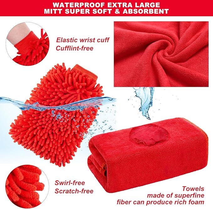 GPUSFAK 26Pcs Car Wash Cleaning Kit with Foam Gun Sprayer Detailing Brushes Window Water Scraper Tire Brush Towels Complete Interior Exterior Detailing Set for Car