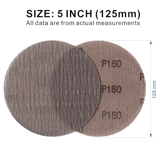 180GRIT 50pcs 5-Inch Mesh Abrasive Sanding Discs Hook & Loop Sandpaper, Dust Free Anti-Blocking Net Sandpaper Sheets for Auto Body, Wood, Drywall, Metal