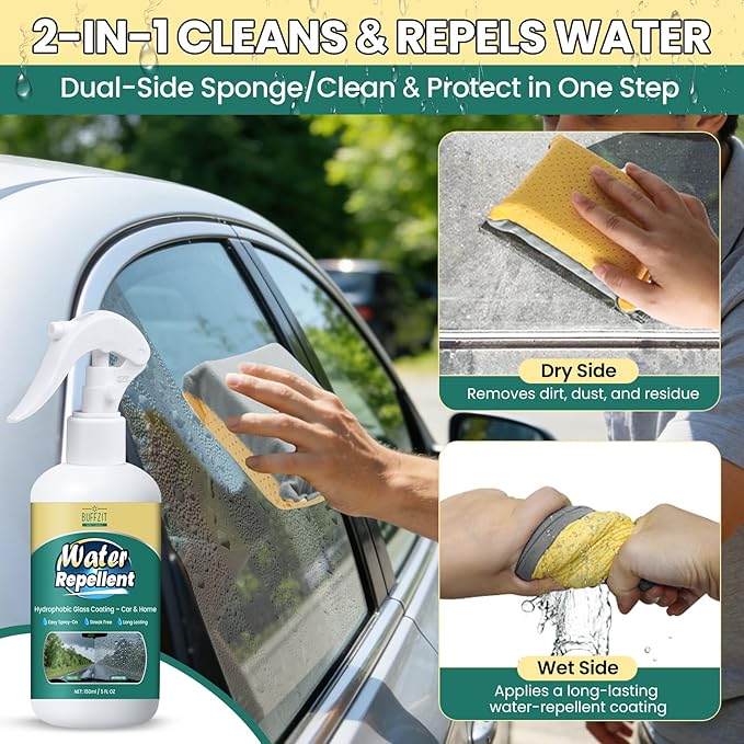 BUFFZIT Water Repellent Spray Car Windshield Rain Repellent, Long Lasting Hydrophobic Waterproof Glass Treatment, Streak-Free Clear Vision for Automotive Glass, Windows & Mirrors, 5 fl oz / 150ml