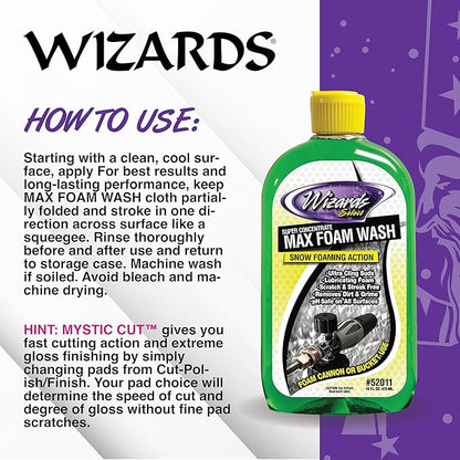 Wizards Select - Super Concentrate Max Snow Foam Car Wash Soap - Ultra Cling Suds Car Wash Shampoo With Thick Foam - Soap For Car Washing and Detailing - 16 oz