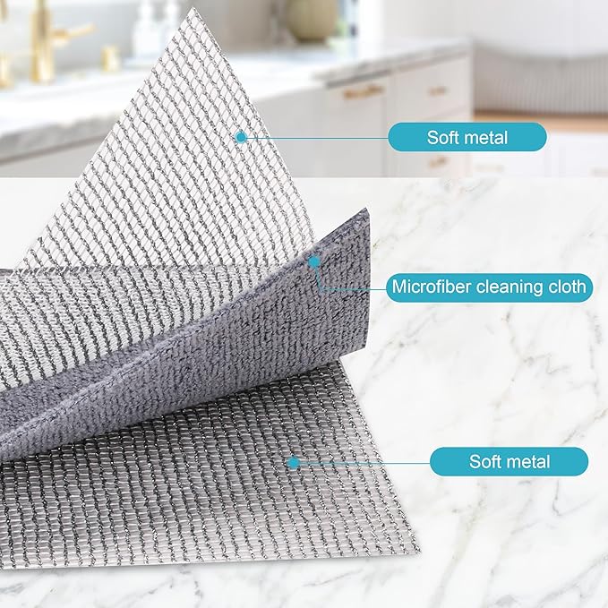 UAFAP 12 Pcs New Upgrade 3-Layer Non Scratch Wire Dishcloth,Cleans Fast Without Scratching, Stands Up to Stuck-on Grime, Multi-Surface Safe, Cleaning Power for Everyday Jobs 7.87“ x 7.87”