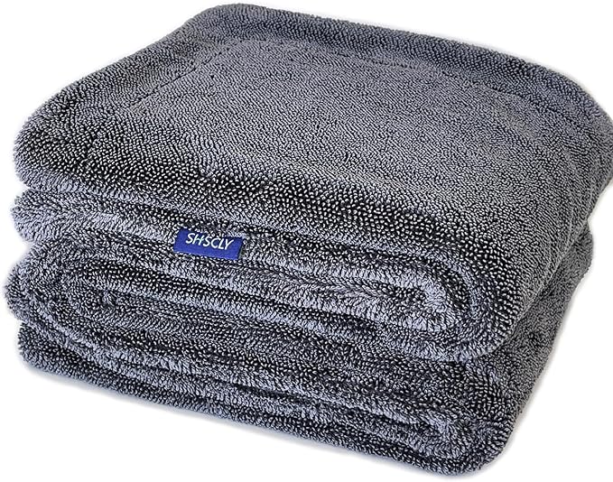 SHSCLY Microfiber Car Drying Towel Large Double Twist Pile 1200GSM Gray 35.5 x 24 Inches Pack of 1
