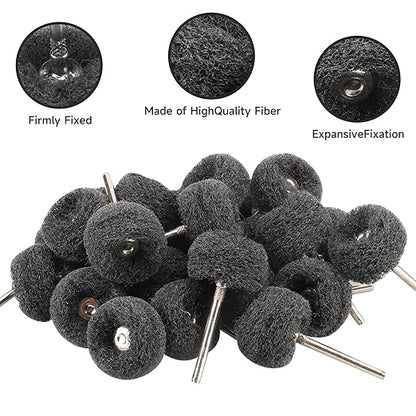 50 PCS Abrasive Buffing Wheels,1 Inch Buffing Polishing Wheel Set for Rotary Tool Accessorie 1/8'' (3mm) Shank, Black 400 Grits for Metal,Wood, Rust Removal