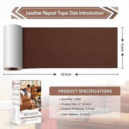 KING MOUNTAIN Leather Repair Patch,4 x 63 Inches self Adhesive Leather Repair Tape for Damaged Leather Furniture, Sofa Seating,Car Seats, Leather Goods（New Brown）