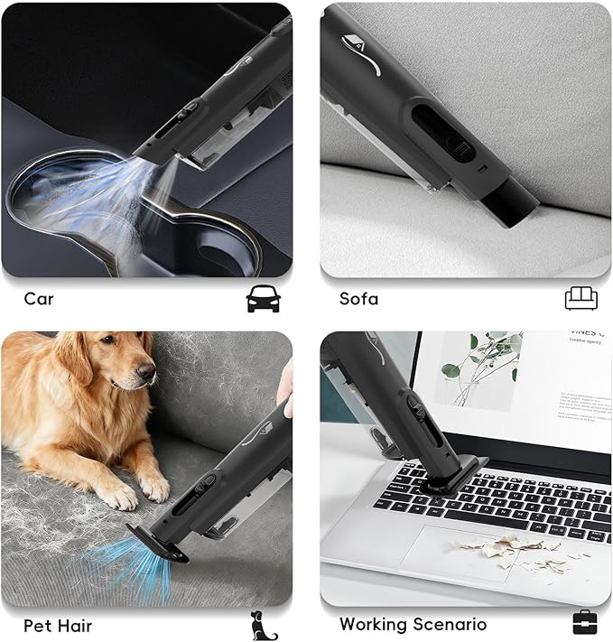 AYONTIN Cordless Handheld Vacuum, Lightweight Portable Hand Vacuum Cleaner with LED Light,Rechargeable Hand Held Vacuum with One-Touch Empty, Powerful Suction for Office,Home,Black