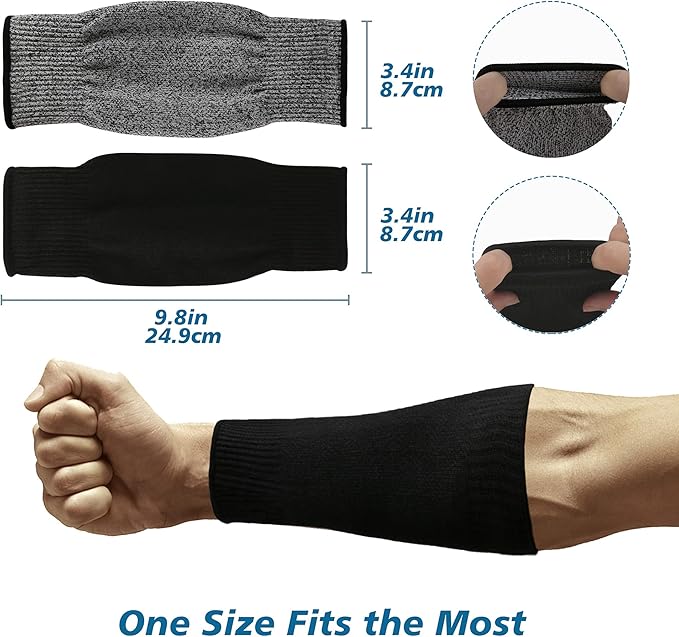 CAWANFLY 2 Pairs Protective Arm Sleeves, Cut Resistant Sleeve Arm Protectors Anti Abrasion Safety Armband for Garden Kitchen Work (Black+Grey)