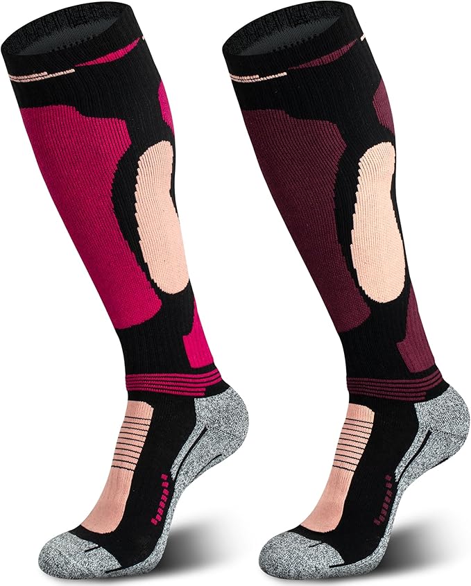 Merino Wool Ski Socks 2 Pairs for Mens Womens Knee High Thermal Snowboarding Socks for Cold Weather