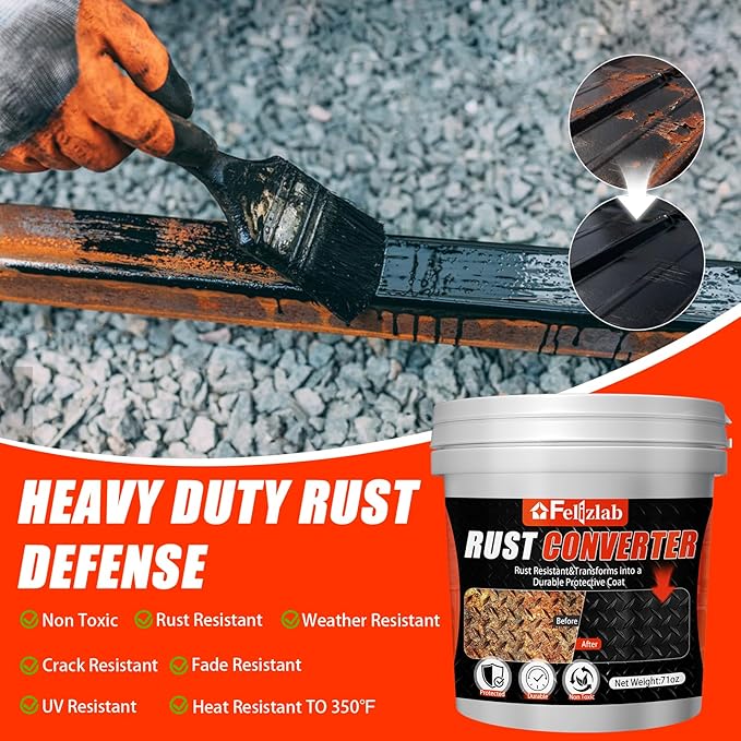 2-in-1 Rust Converter & Metal Primer, 71 Floz Black Rust Paint Inhibitor for Metal, Heat Resistance Car Rust Reformer, Long-Lasting Rust Encapsulator, Anti Rust Conversion Coating