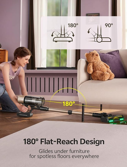 Ultenic Cordless Vacuum Cleaner, 600W 60KPA 65min Runtime, Stick Vacuum with Green Light, Self-Standing & 180° Lay-Flat, Anti-Tangled Brush, Vacuum Cleaners for Home/Hard Floor/Carpet/Pet Hair, U15