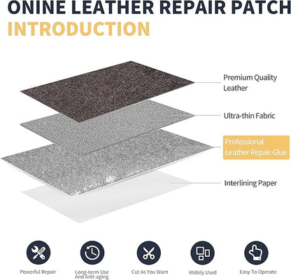 ONine Leather Repair Patch，Leather Repair Tape, 3 x 60 inches Leather Repair Patch for Furniture,Vinyl Repair Kit，Leather Couch Patch，for Sofas, Furniture, Car Seats, Office Chairs(Dark Brown)