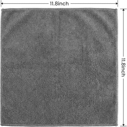 POPCHOSE Microfiber Towels 12 Pack for Cars, Super Absorbent Cleaning Cloths, Lint Free Streak Free Towels for Car Detailing, Household, Kitchen, Glass & Tools, Grey