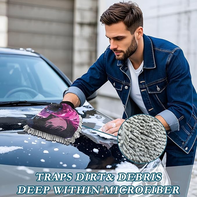 XYMZR Absorbent Microfiber Car Wash Mitt Woman Anime, Funny Cute Anime Scratch Free for Cars Cleaning, Home Cleaning Mitts, 2 Pack, 10.24” L x 7.09” W