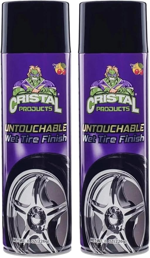 Cristal Products Untouchable Tire Shine Spray – Long-Lasting Wet Tire Finish for Deep Gloss & Protection – Waterproof Tire Shine, Easy Application, Premium Tire Cleaner Shine 8oz (2PK)
