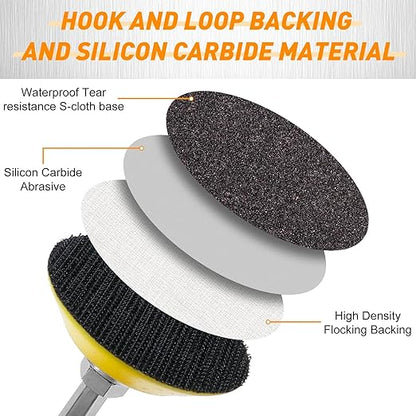 331 PCS 2 Inch Wet Dry Sanding Discs Grit 60 80 120 150 180 240 320 400 600 800 1000 1500 2000 3000 5000 10000 Hook and Loop for Drill Sanding Attachment