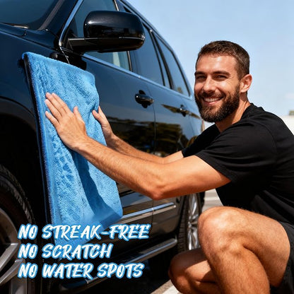 PUGPIU Microfiber Car Drying Towel Extra Large Super Absorbent 48"X24", 1400 GSM Flash Detail Car Wash Drying Towel Edgeless with Two Sided Soft Twisted-Loop, No Water Spots Streaks for Cars (Blue)