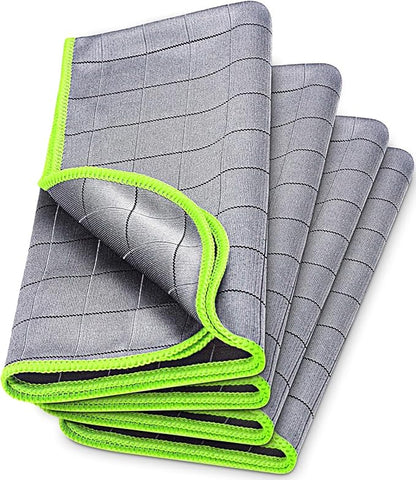 Airlab Carbon Microfiber Towels for Car Drying Window Glass Cleaner Magic Cleaning Cloth Auto Detailing Car Wipes Lint Free Rags Large Towel Interior Detailer, Pack of 4, 20" x 16", Grey-Green