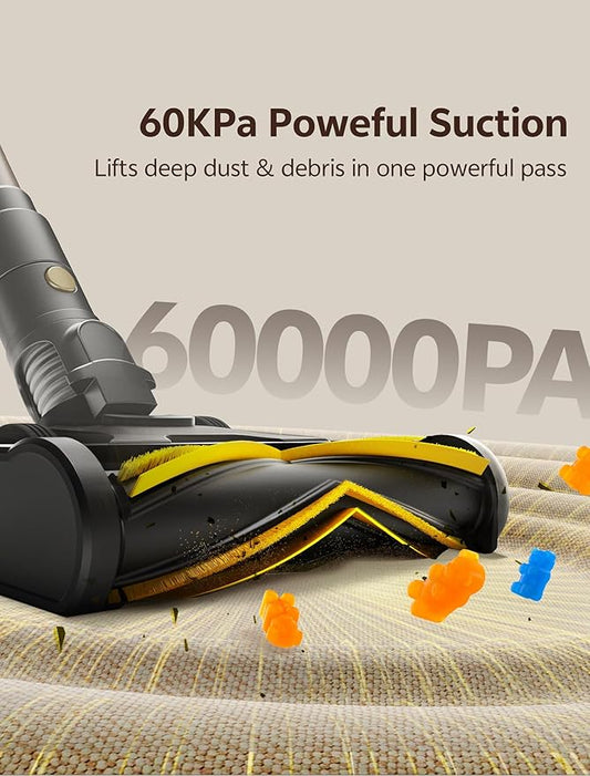 Ultenic Cordless Vacuum Cleaner, 600W 60KPA 65min Runtime, Stick Vacuum with Green Light, Self-Standing & 180° Lay-Flat, Anti-Tangled Brush, Vacuum Cleaners for Home/Hard Floor/Carpet/Pet Hair, U15