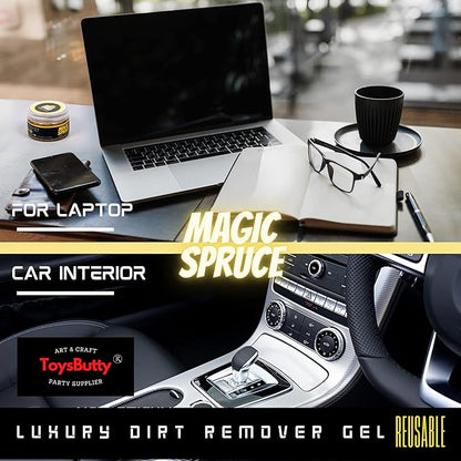 ToysButty Magic Spruce Car Cleaning Gel Kit with Non Sticky Luxury Gold Car Cleaning Putty Reusable Universal Detailing Kit, Rose Scented Laptop Keyboard Cleaning Gel in Containers