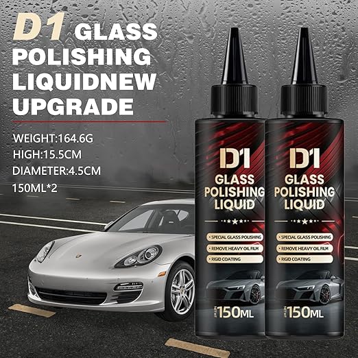 Bianca Glass Polish, D1Car Glass Polish, D1Windshield Cleaner, Glass Film Remover, Anti-Fog Hydrophobic Coating Spray, Removes Scratches, Wiper Marks and Film (2 Pack)