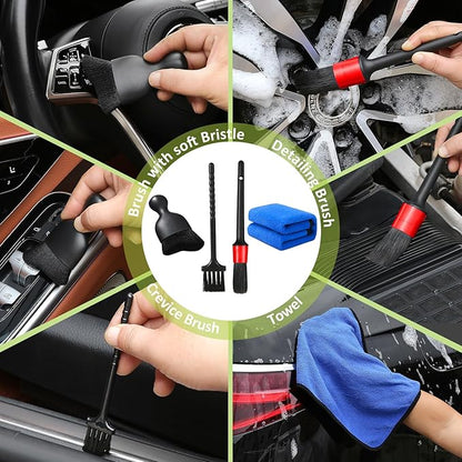 Qydipclin 10pcs Windshield Cleaning Tool Inside Car Window Cleaner Wash Kit with 4 Reusable Microfiber Pads 1 Spray Bottle and Extendable Handle Interior Auto Glass Wiper Kit, Green