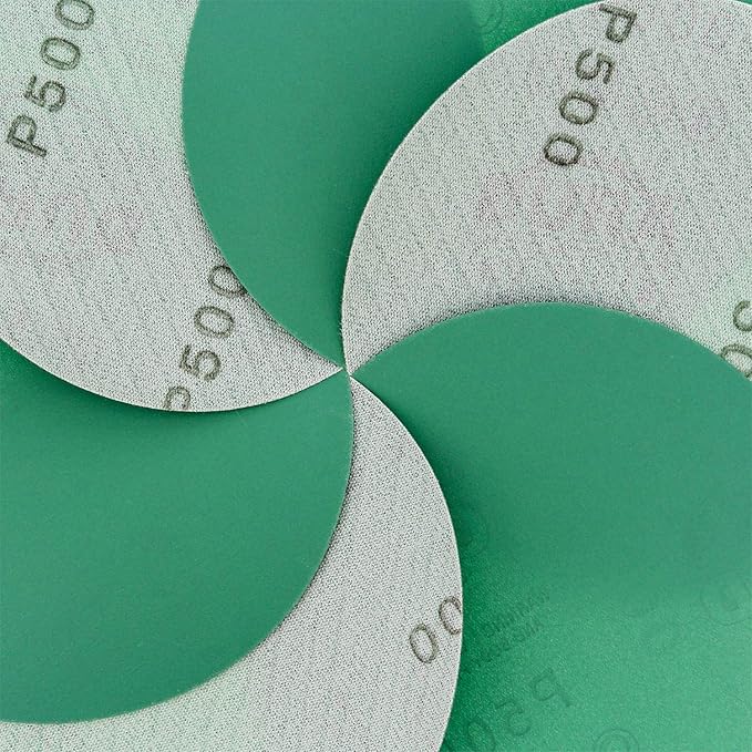 Dura-Gold Premium 5" Green Film Sanding Discs - 500 Grit (Box of 50) - Hook & Loop Backing Sandpaper Discs for DA Sanders, Finishing Fine Cut Abrasive - Sand Automotive Car Paint, Woodworking Wood