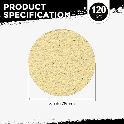 Kozelo 25 Pcs Sanding Discs 3 Inch 120 Grit Hook and Loop Random Orbital Sandpapers Suitable for Drywall Sander Wood Metal Furniture, Yellow