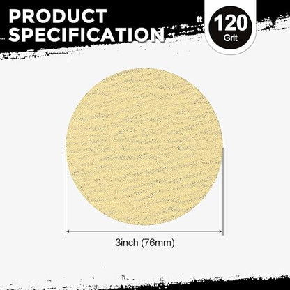 Kozelo 25 Pcs Sanding Discs 3 Inch 120 Grit Hook and Loop Random Orbital Sandpapers Suitable for Drywall Sander Wood Metal Furniture, Yellow
