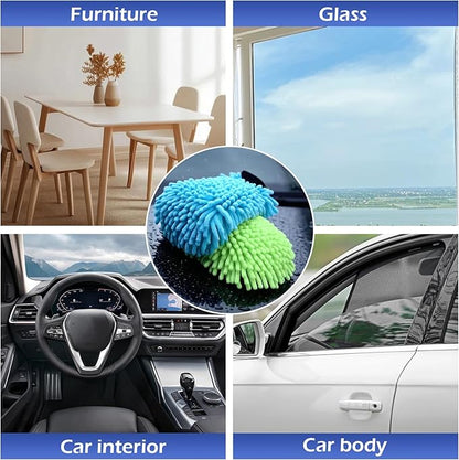 4Pcs Car Wash Mitt Microfiber Gloves Chenille Material Microfiber Towels for Car Washing Supplies Kit Scratch Free Cleaning Gray + Sky Blue