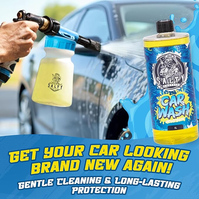 Salty Captain Ultimate 15-Piece Car Cleaning Kit – Car Wash Kit with 15L Bucket, Hand Mitt Towels, Brushes & 4x Cleaning Fluids – Includes Foam Blaster Gun – Premium Quality & Easy to Use