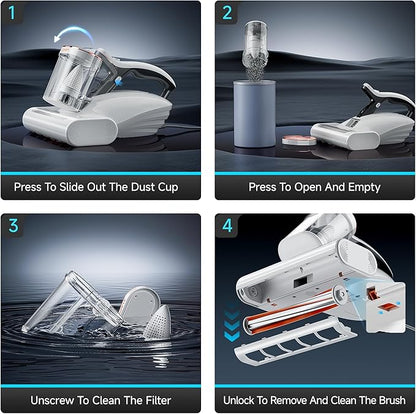 uwant Mattress Vacuum 450W 16Kpa 36000RPM/MIN Bed Vacuum with 149℉ Heating &Ultrasonic, Dual Dust Cup, Smart Display Screen Mattress Vacuums for Skin Health