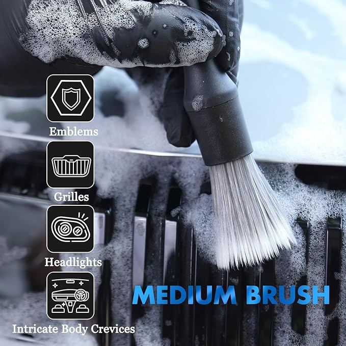 8PCS Car Detailing Brush Set - Ultra Soft Boars Hair Car Interior Detailing Brushes【Not Easy to Shed Bristles 】- Automotive Cleaning Brushes Kit w/Storage Bag & Car Drying Towel, Car Dust Brush
