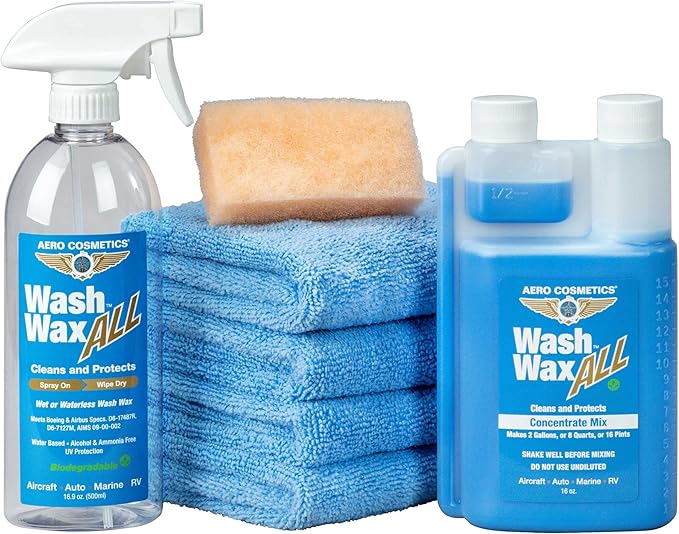 Wet or Waterless car Wash Wax Kit with 2 Gallon Concentrate for Aircraft RV Boat